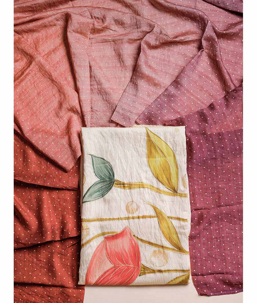 GULZAR'E'MOGRA - BRUSH PAINTED MOGRA CHANDERI SUIT SET