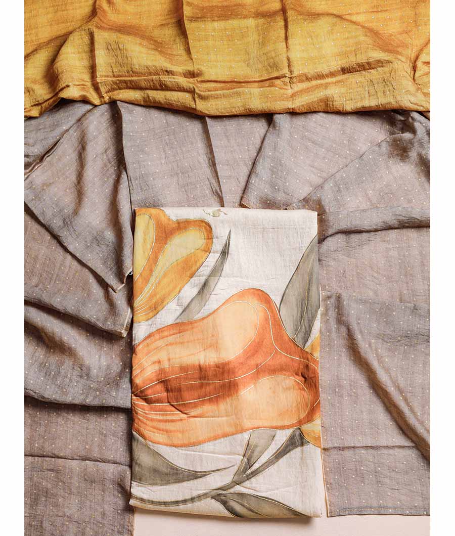 GULZAR'E'MOGRA - BRUSH PAINTED MOGRA CHANDERI SUIT SET