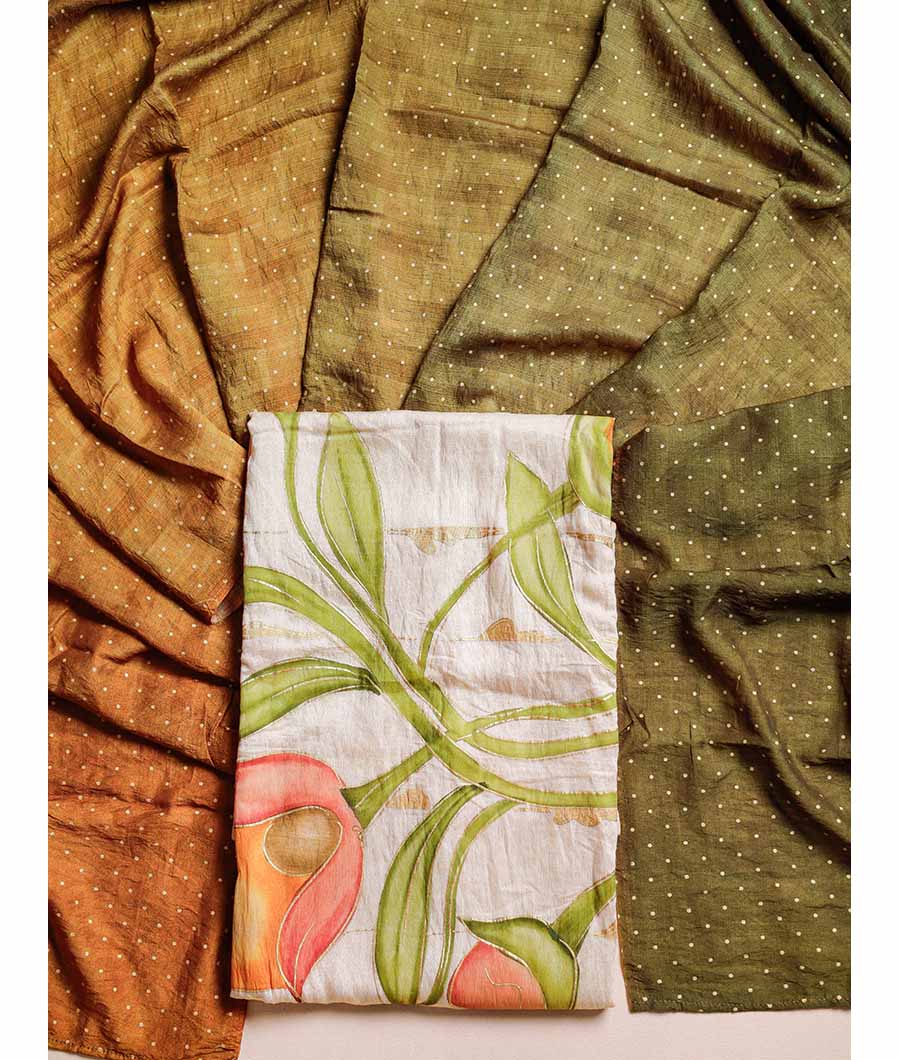 GULZAR'E'MOGRA - BRUSH PAINTED MOGRA CHANDERI SUIT SET