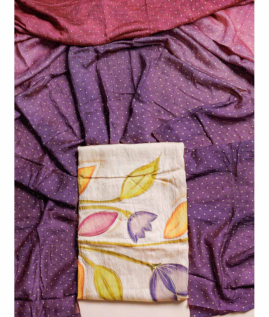 GULZAR'E'MOGRA - BRUSH PAINTED MOGRA CHANDERI SUIT SET