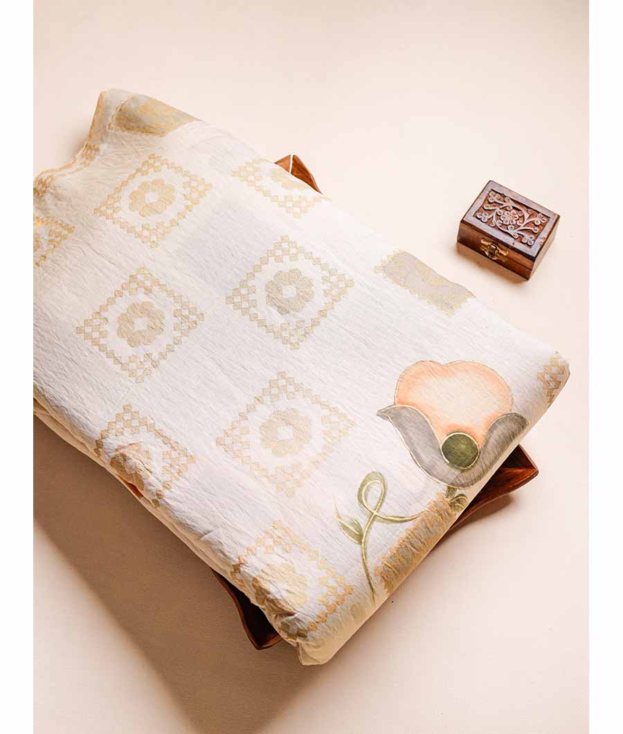 MOGRA CHANDERI HAND PAINTED FABRIC