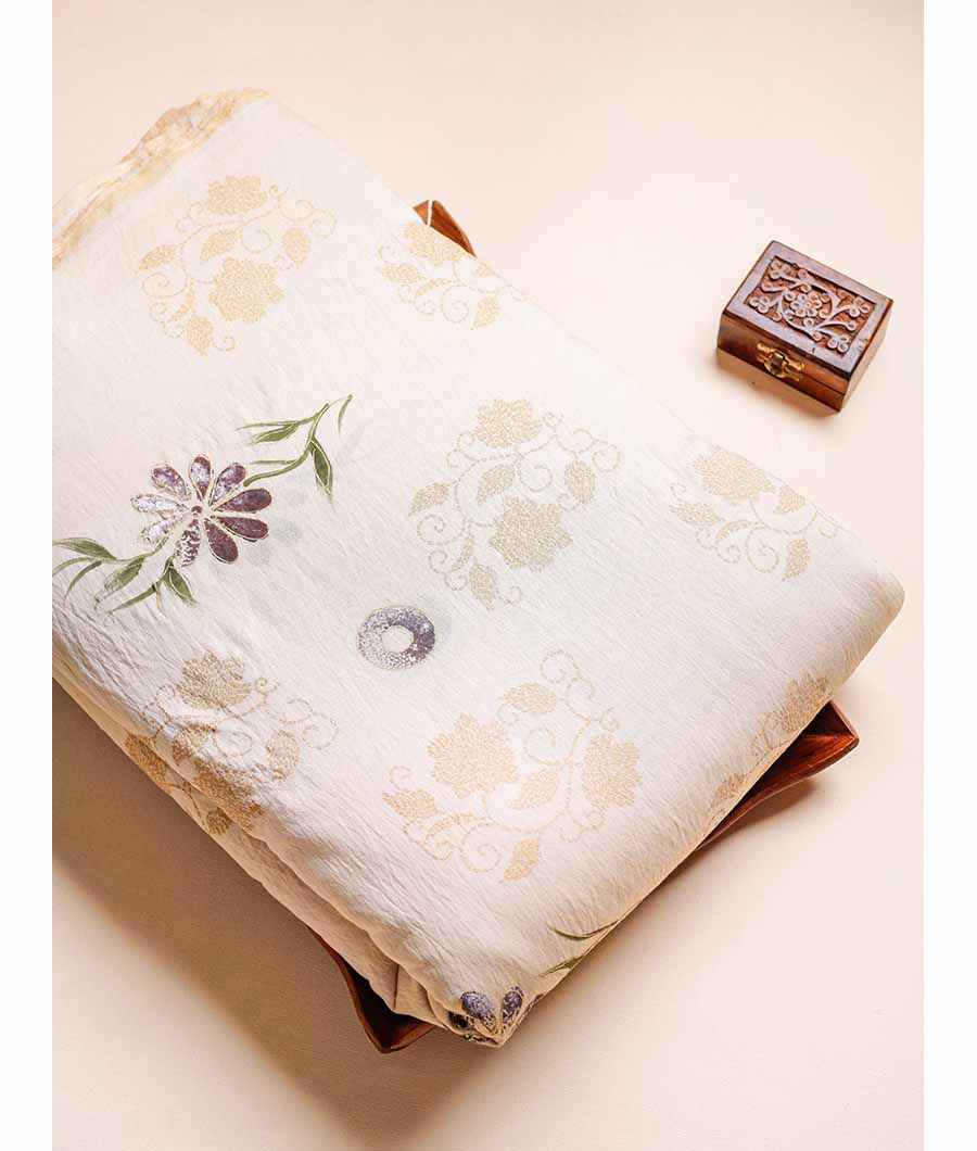 MOGRA CHANDERI HAND PAINTED FABRIC