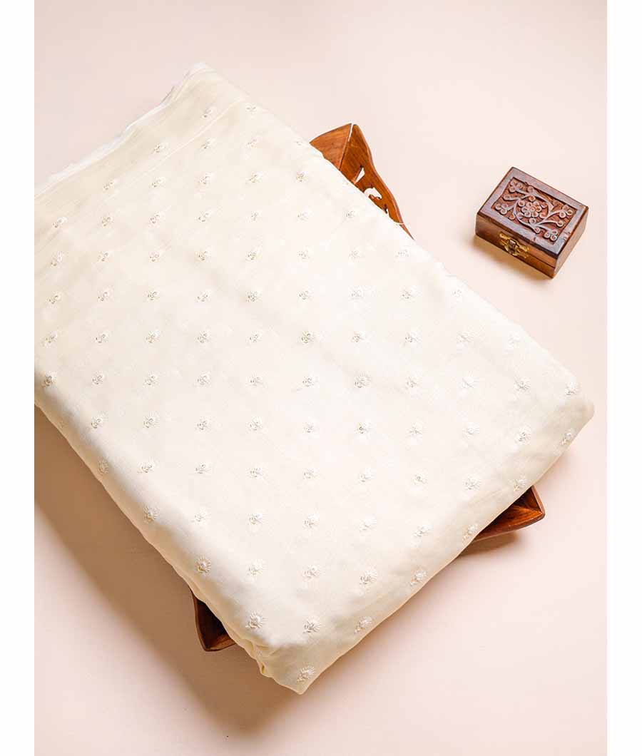 PURE MALAI CHANDERI SILK EMBROIDERED FABRIC