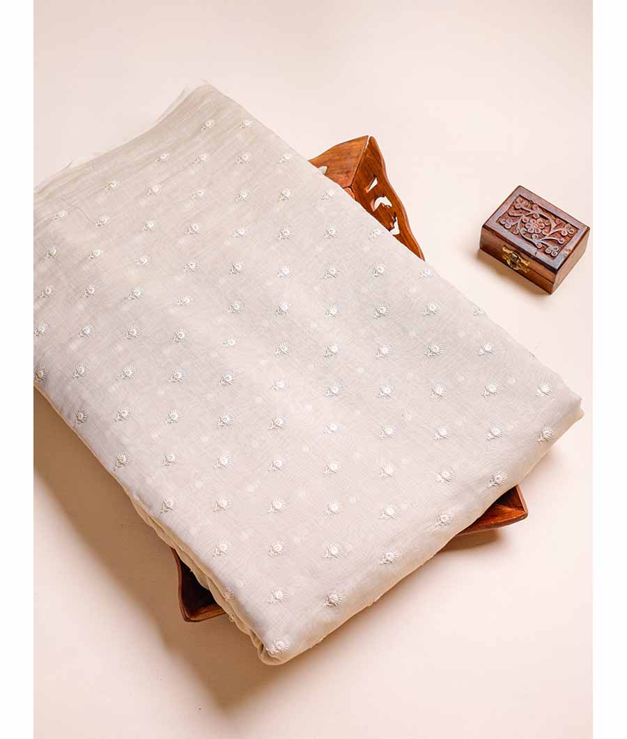 PURE MALAI CHANDERI SILK EMBROIDERED FABRIC