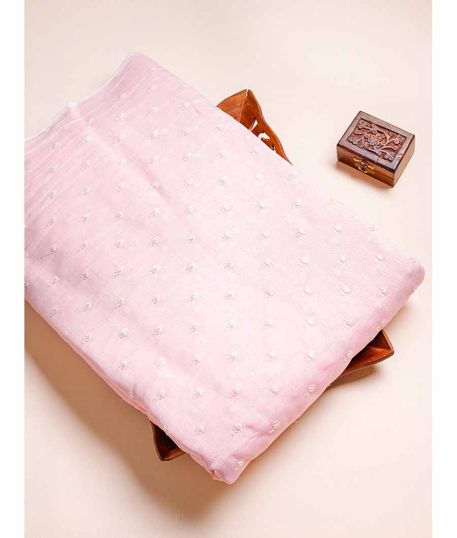 PURE MALAI CHANDERI SILK EMBROIDERED FABRIC