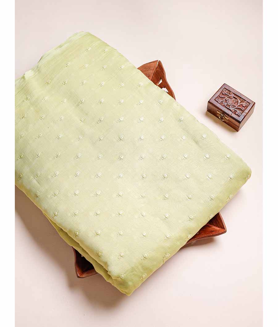 PURE MALAI CHANDERI SILK EMBROIDERED FABRIC