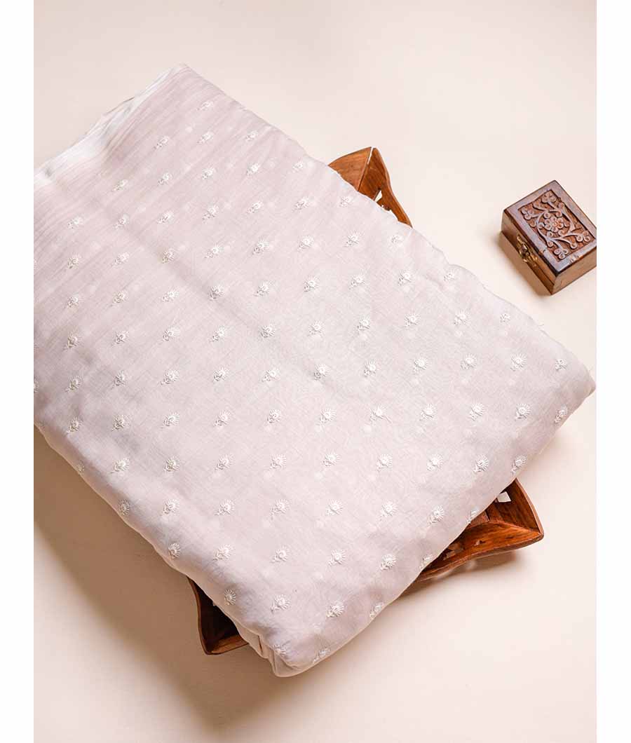 PURE MALAI CHANDERI SILK EMBROIDERED FABRIC