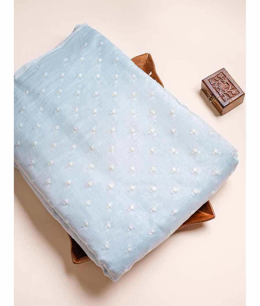 PURE MALAI CHANDERI SILK EMBROIDERED FABRIC