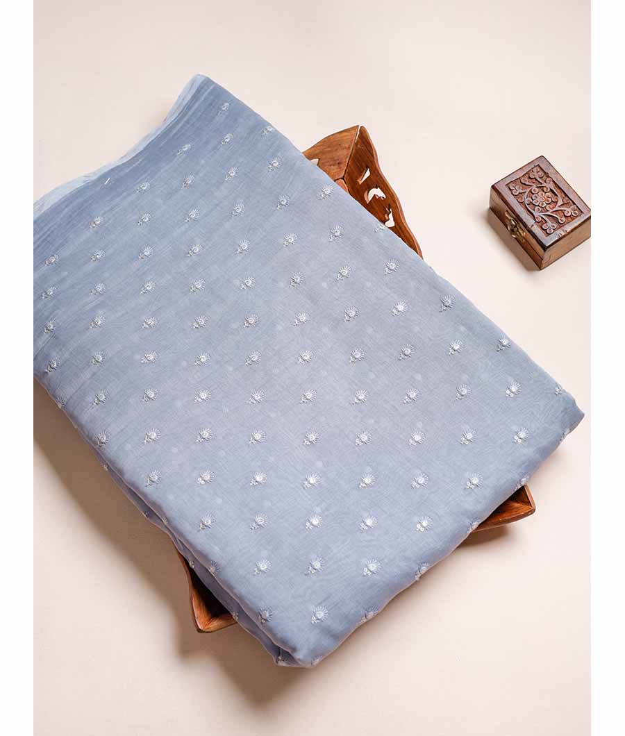 PURE MALAI CHANDERI SILK EMBROIDERED FABRIC