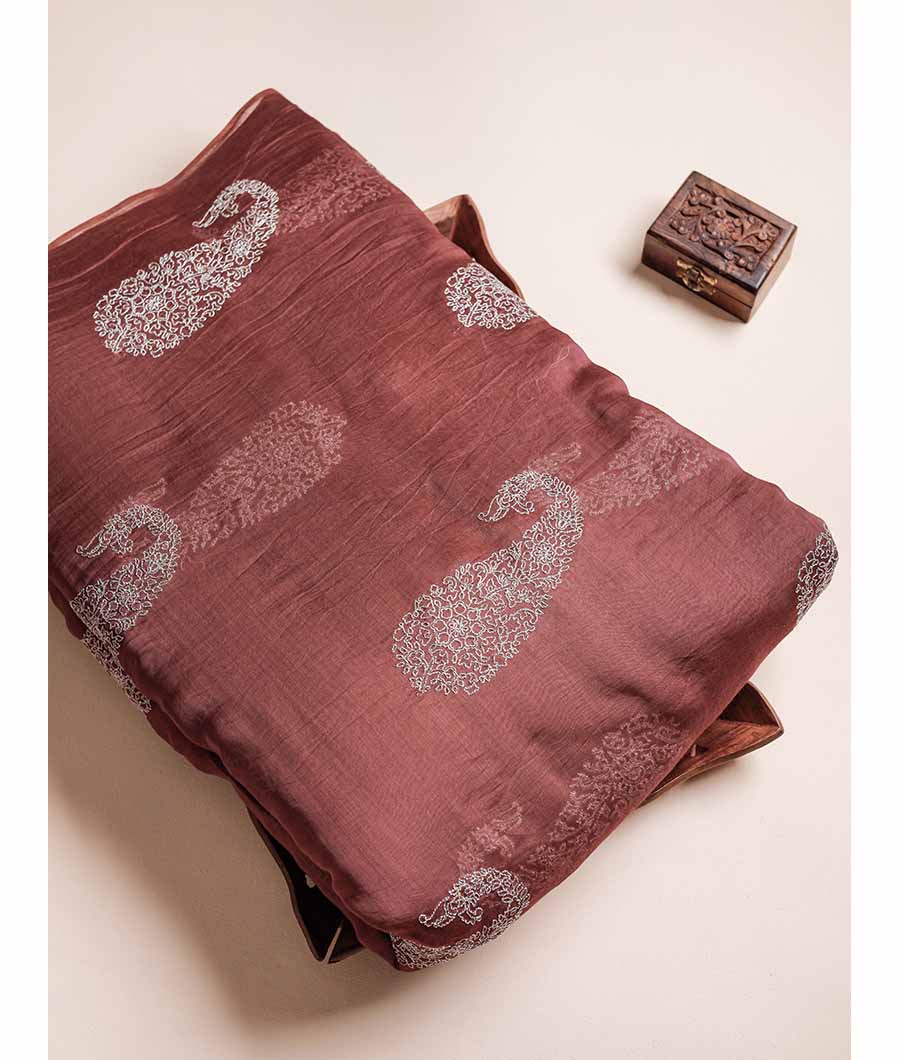 MUL CHANDERI ZARI EMBROIDERED FABRIC