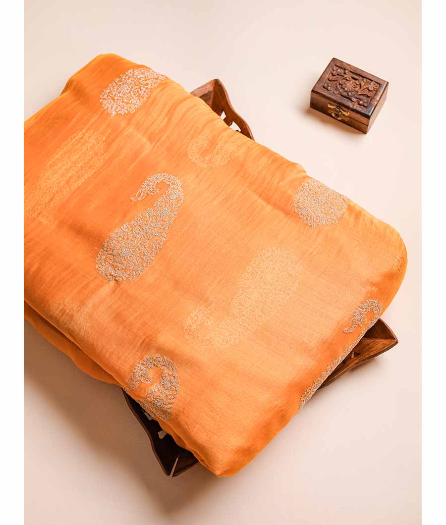 MUL CHANDERI ZARI EMBROIDERED FABRIC
