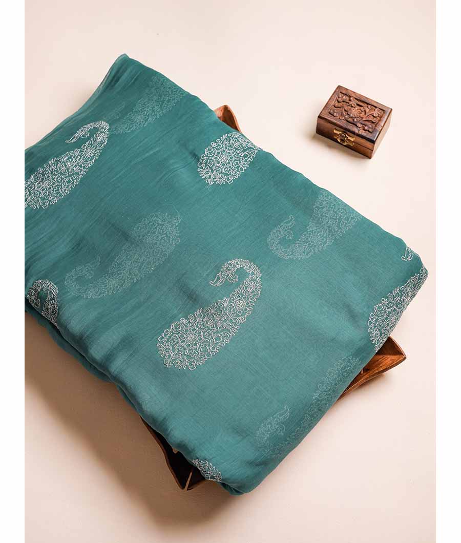 MUL CHANDERI ZARI EMBROIDERED FABRIC