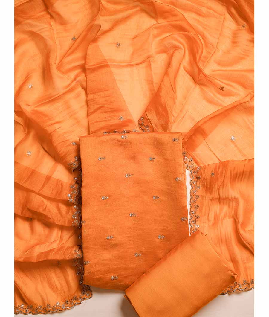 MUL CHANDERI SILK ZARI EMBROIDERED SUIT SET