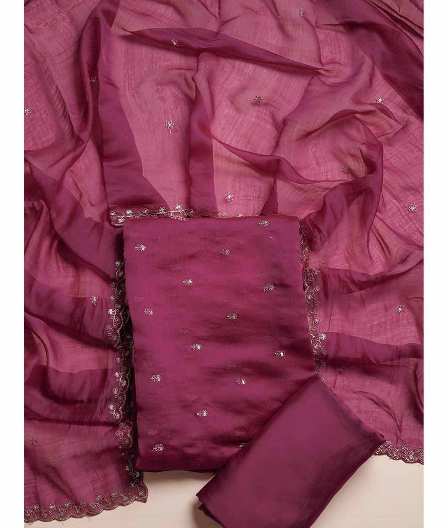 MUL CHANDERI SILK ZARI EMBROIDERED SUIT SET