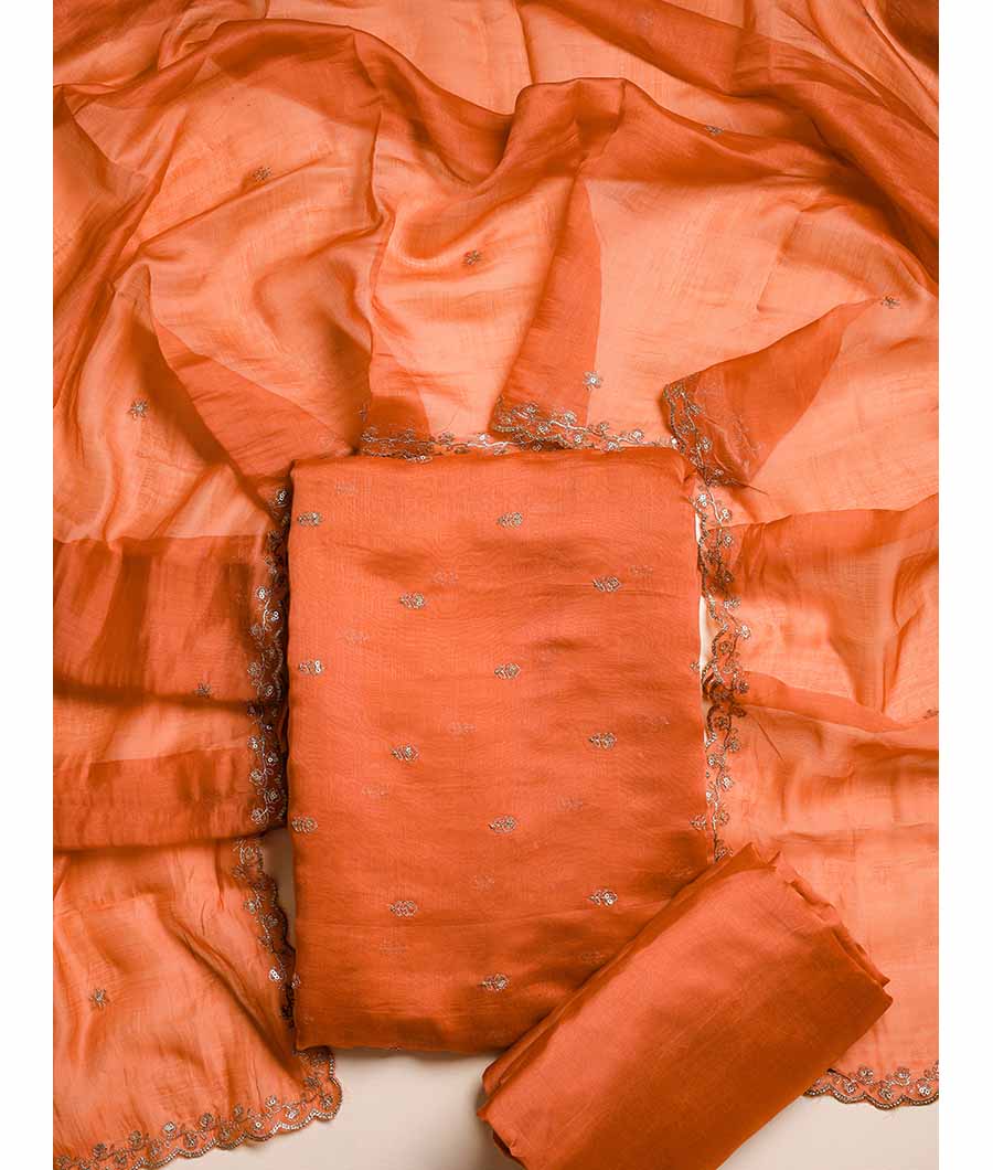 MUL CHANDERI SILK ZARI EMBROIDERED SUIT SET