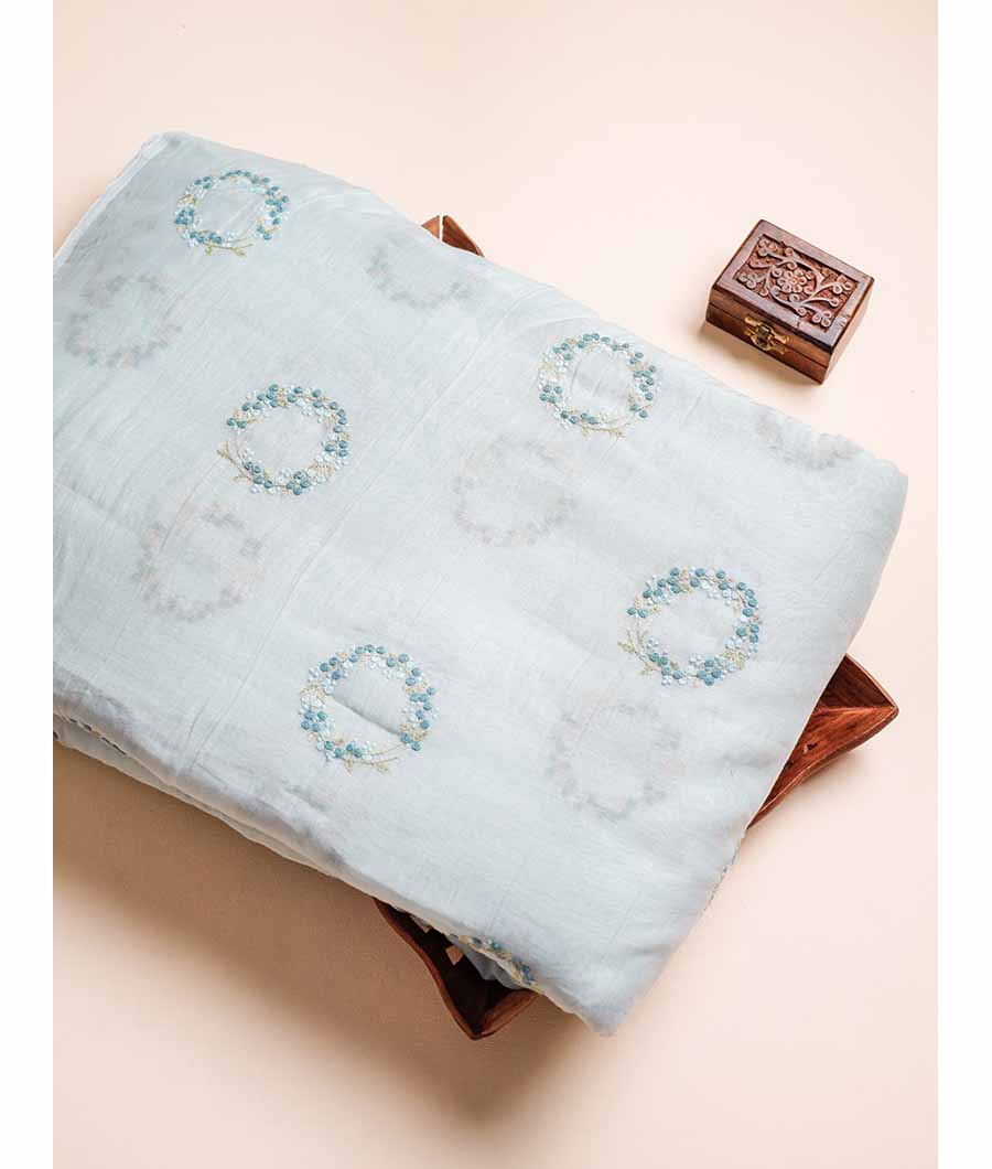 PURE MALAI CHANDERI EMBROIDERED FABRIC