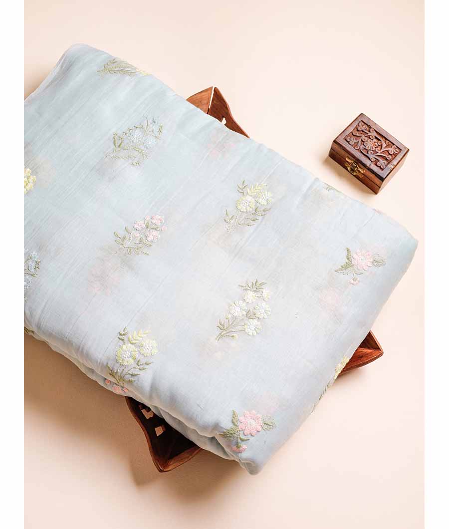 PURE MALAI CHANDERI EMBROIDERED FABRIC