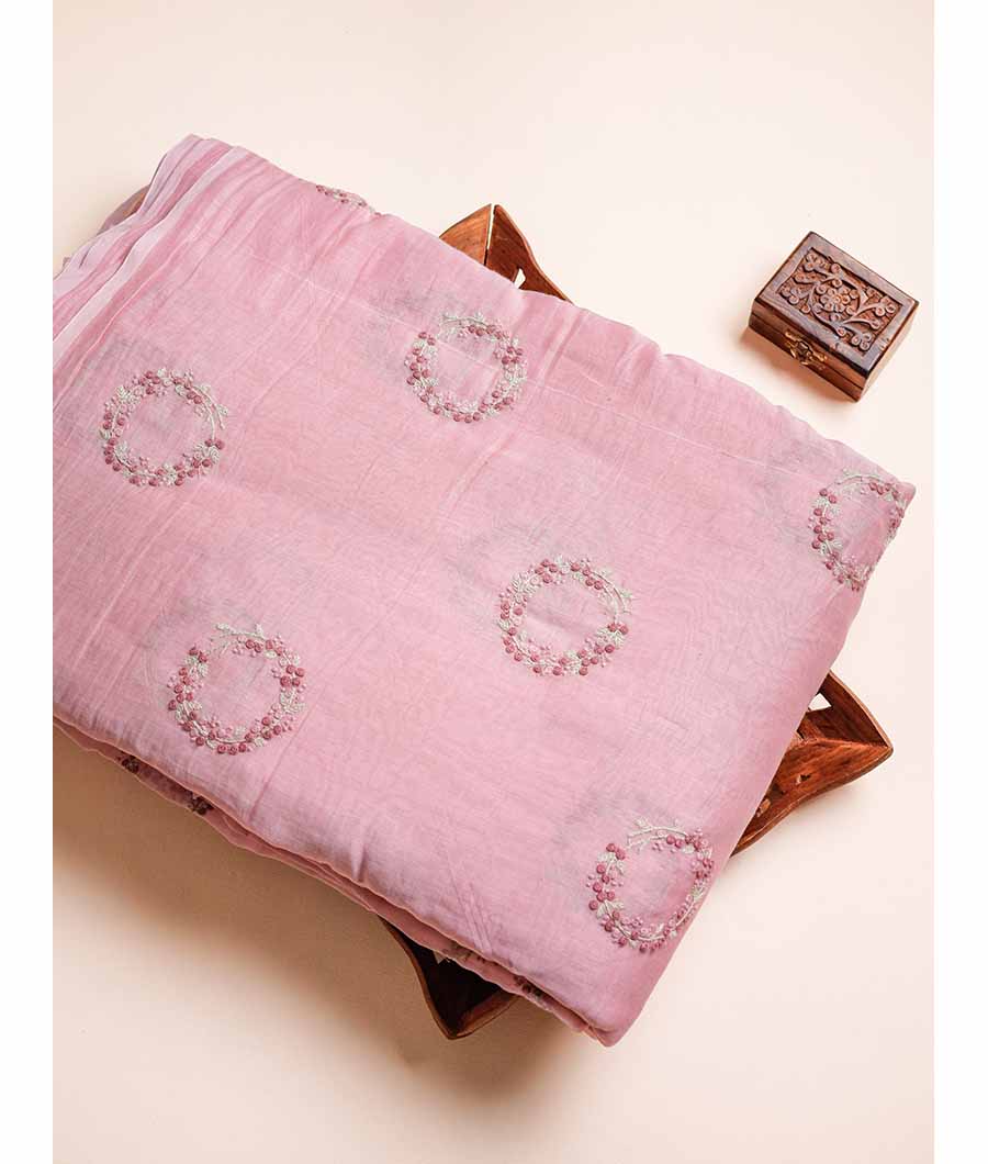 PURE MALAI CHANDERI EMBROIDERED FABRIC