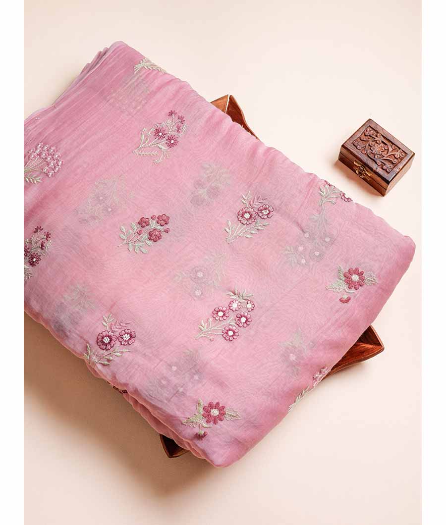 PURE MALAI CHANDERI EMBROIDERED FABRIC