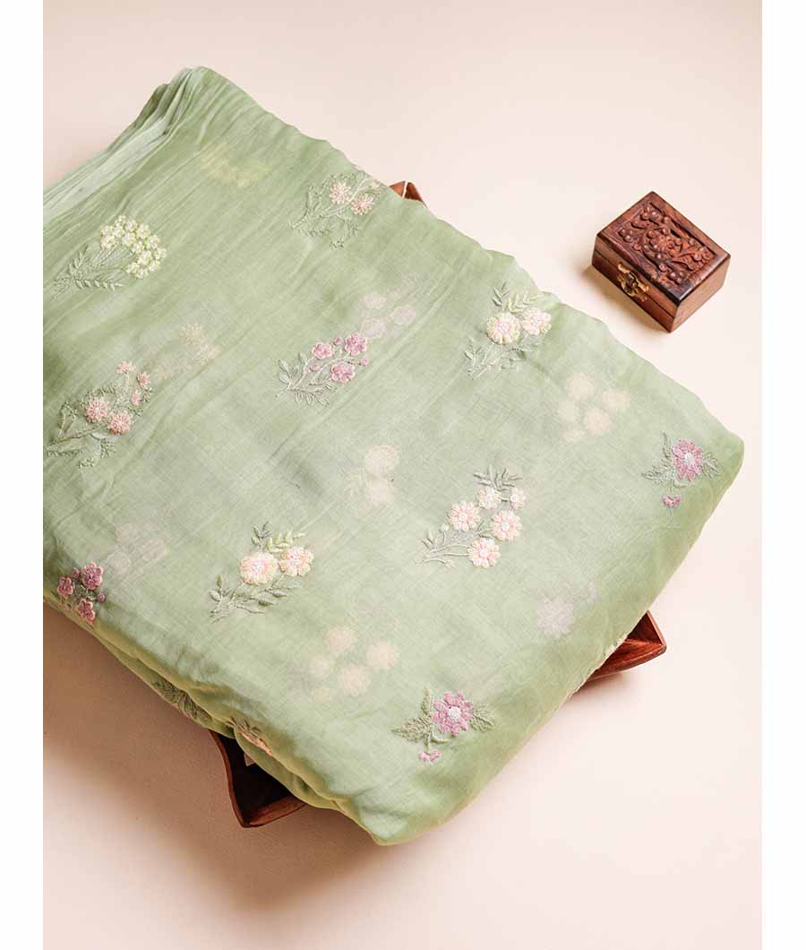 PURE MALAI CHANDERI EMBROIDERED FABRIC