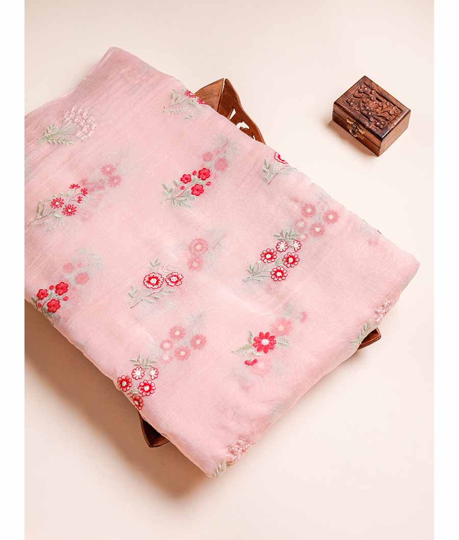 PURE MALAI CHANDERI EMBROIDERED FABRIC