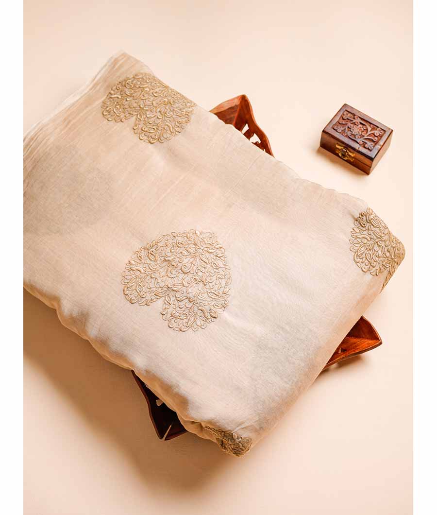 PURE MALAI CHANDERI EMBROIDERED FABRIC