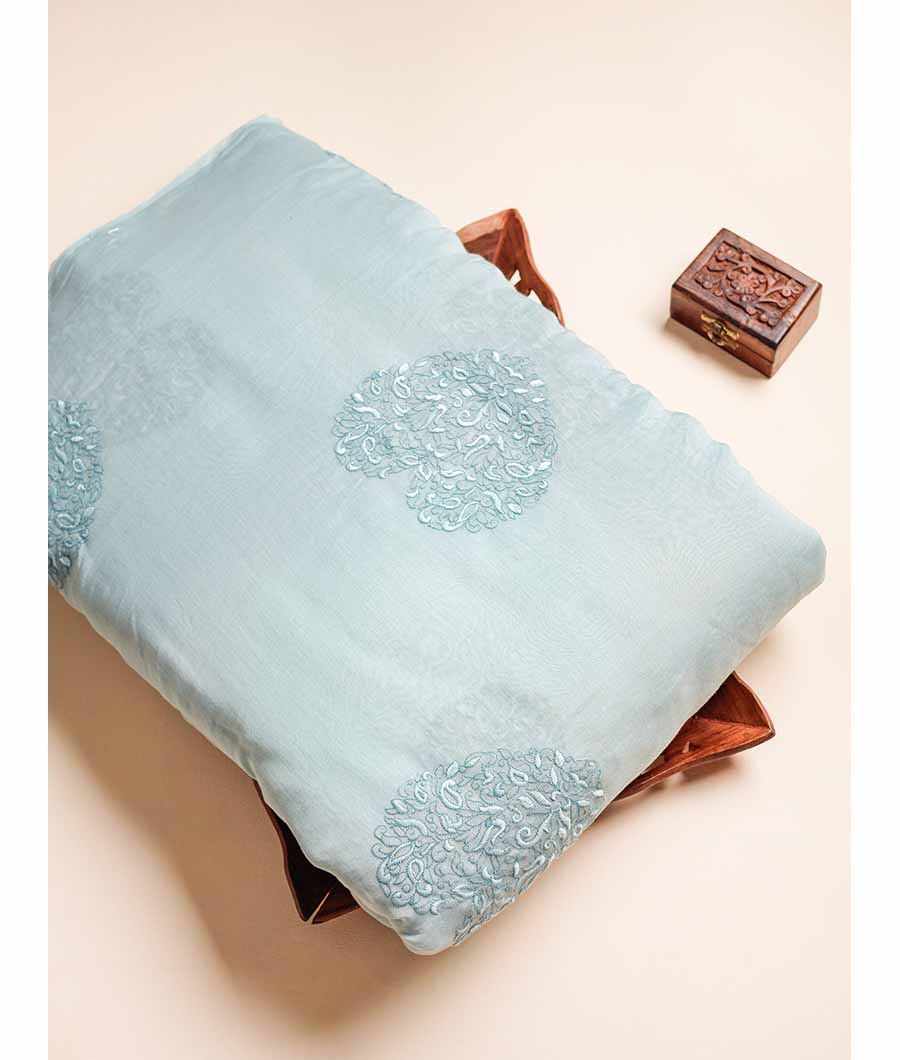 PURE MALAI CHANDERI EMBROIDERED FABRIC