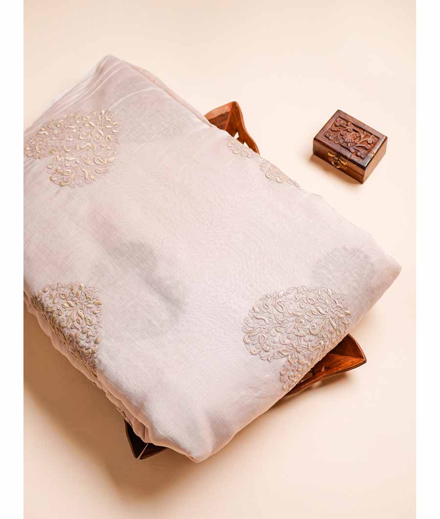 PURE MALAI CHANDERI EMBROIDERED FABRIC