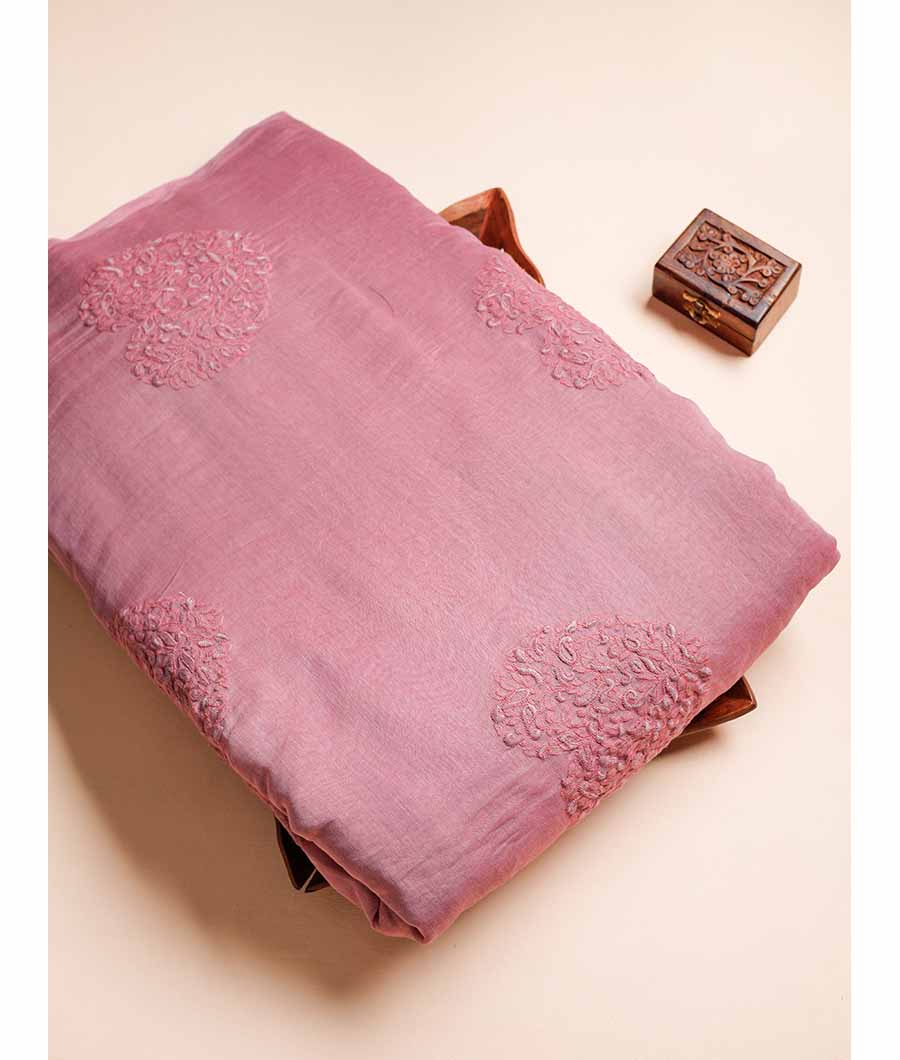 PURE MALAI CHANDERI EMBROIDERED FABRIC