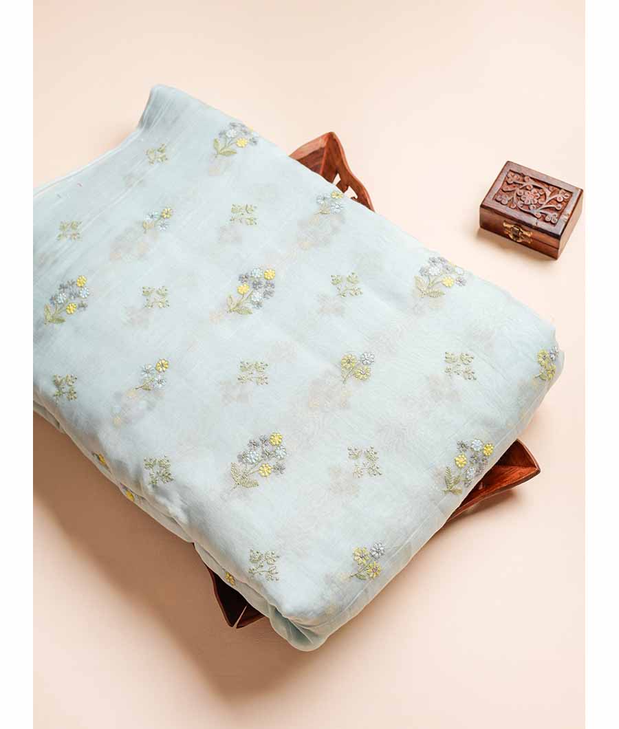 PURE MALAI CHANDERI EMBROIDERED FABRIC