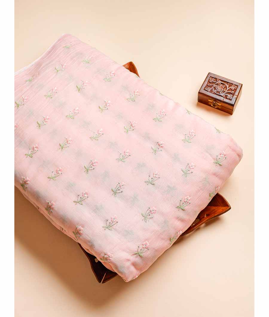 PURE MALAI CHANDERI EMBROIDERED FABRIC