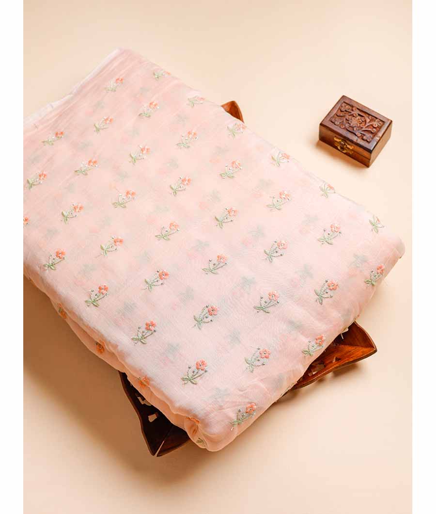 PURE MALAI CHANDERI EMBROIDERED FABRIC