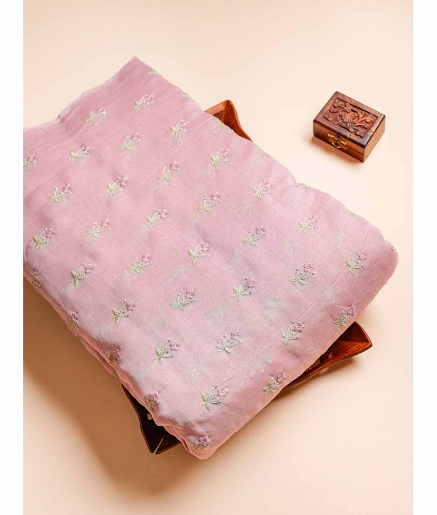 PURE MALAI CHANDERI EMBROIDERED FABRIC