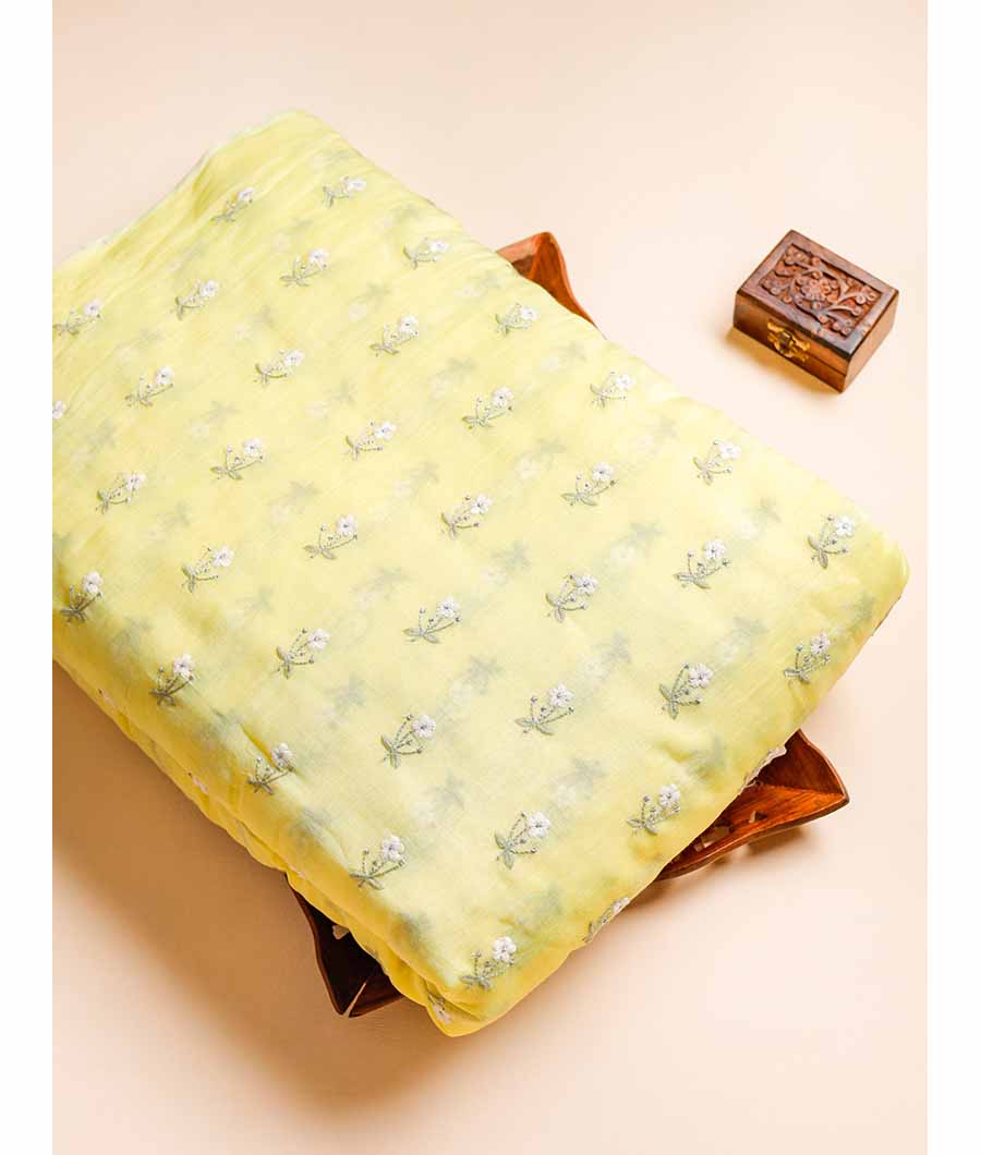 PURE MALAI CHANDERI EMBROIDERED FABRIC