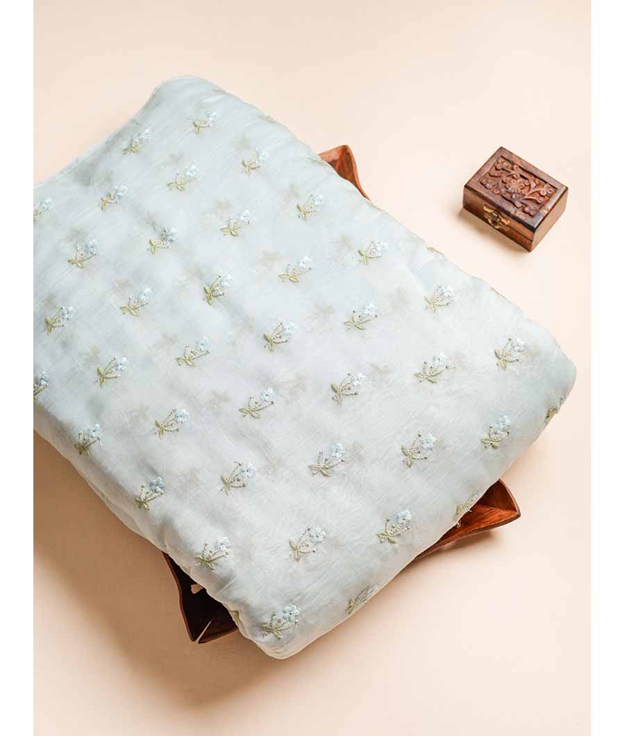 PURE MALAI CHANDERI EMBROIDERED FABRIC