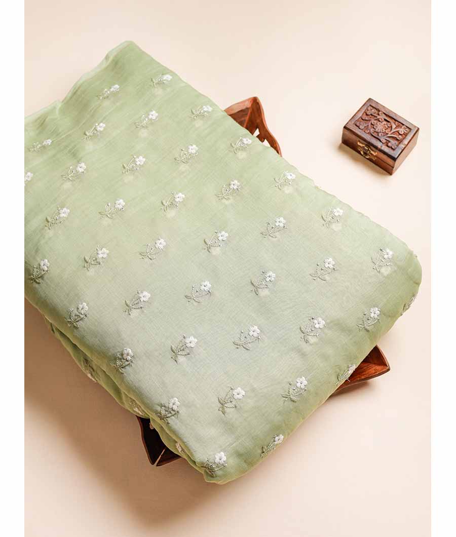 PURE MALAI CHANDERI EMBROIDERED FABRIC