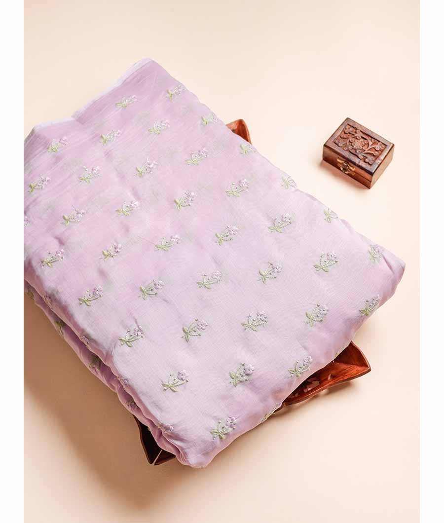 PURE MALAI CHANDERI EMBROIDERED FABRIC