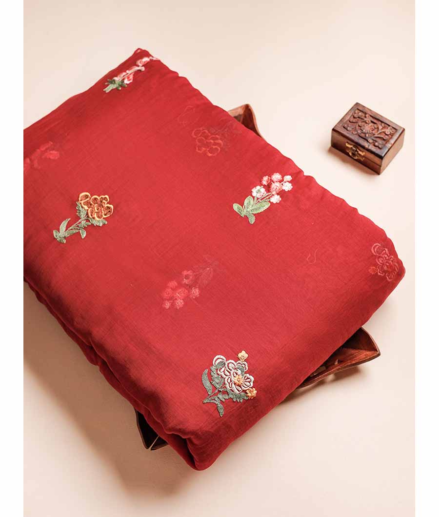 PURE MALAI CHANDERI EMBROIDERED FABRIC