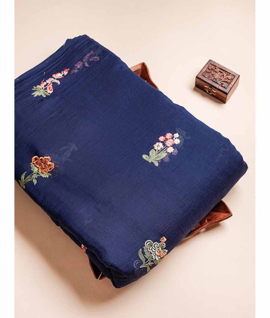 PURE MALAI CHANDERI EMBROIDERED FABRIC