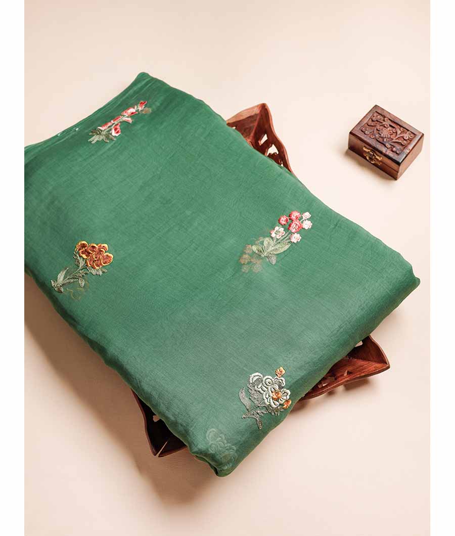 PURE MALAI CHANDERI EMBROIDERED FABRIC