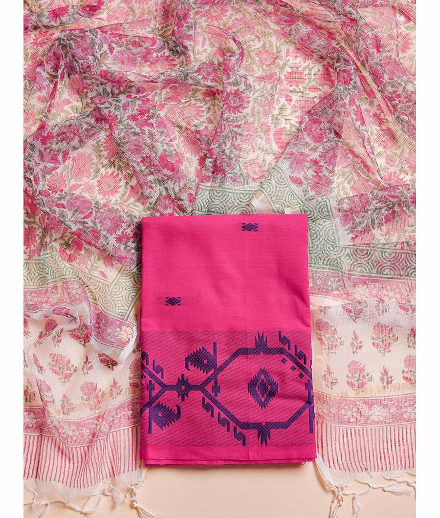 COTTON JAMDHANI SUIT SET WITH KOTA DUPATTA
