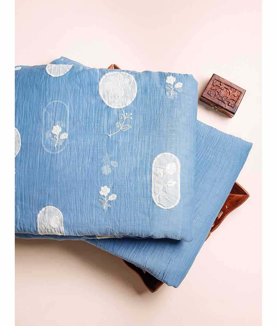 MUL CHANDERI APPLIQUE WORK & PLAIN FABRIC