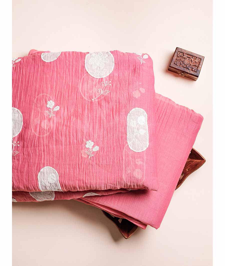 MUL CHANDERI APPLIQUE WORK & PLAIN FABRIC