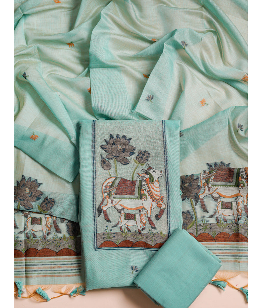 CHANDERI SILK JAMDHANI SUIT SET