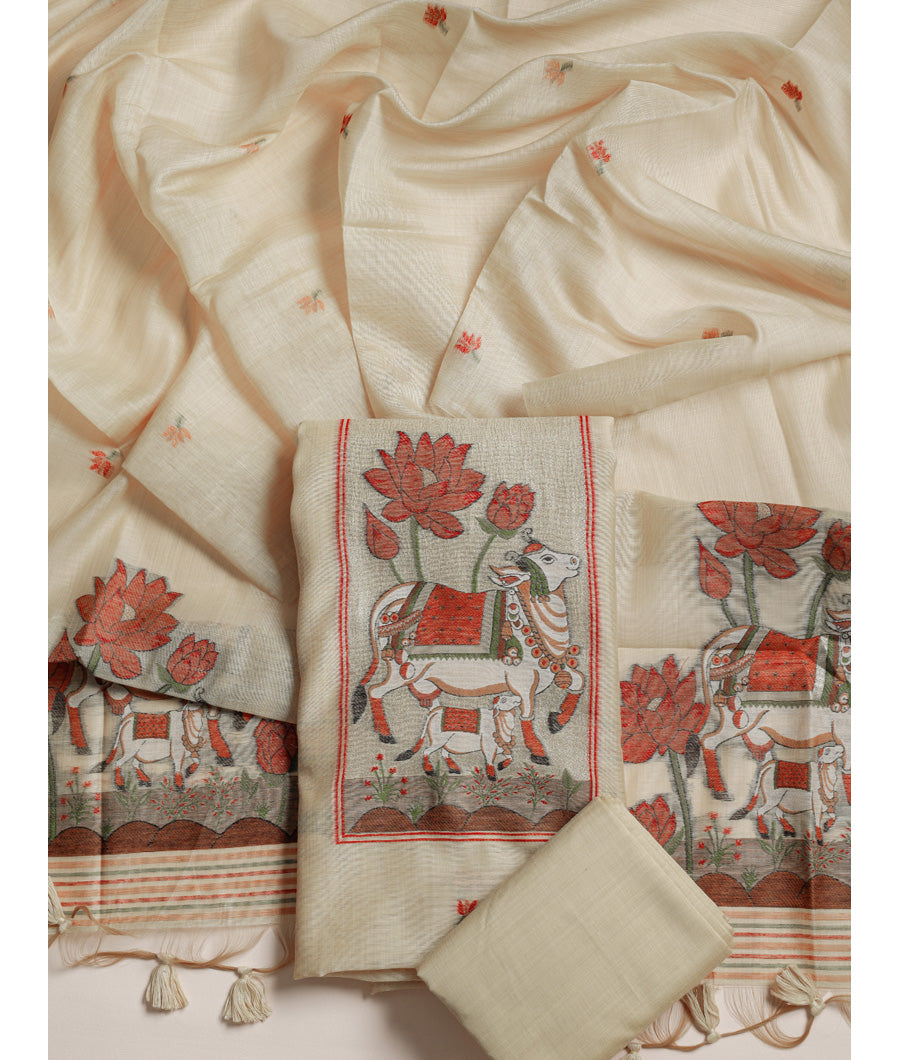 CHANDERI SILK JAMDHANI SUIT SET
