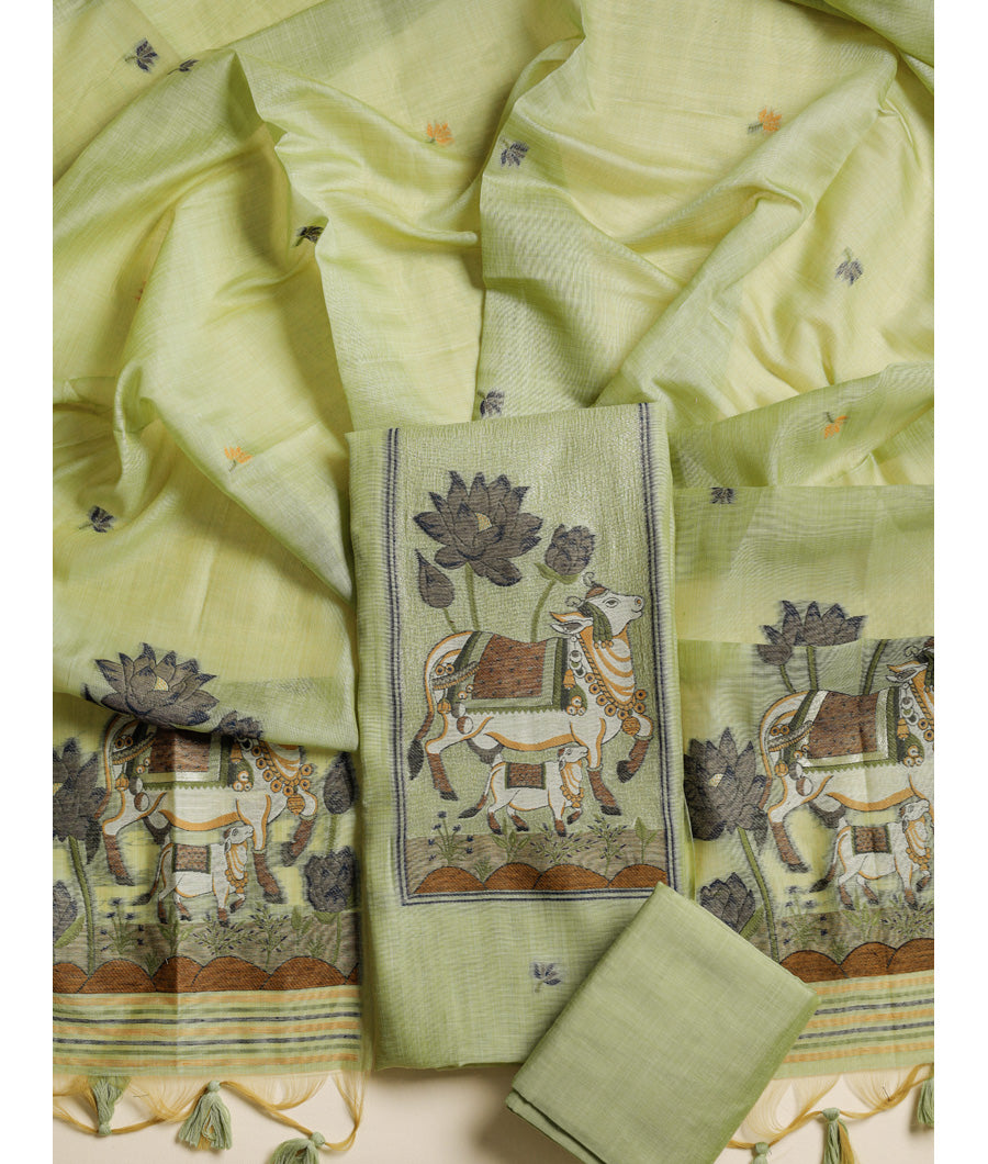 CHANDERI SILK JAMDHANI SUIT SET