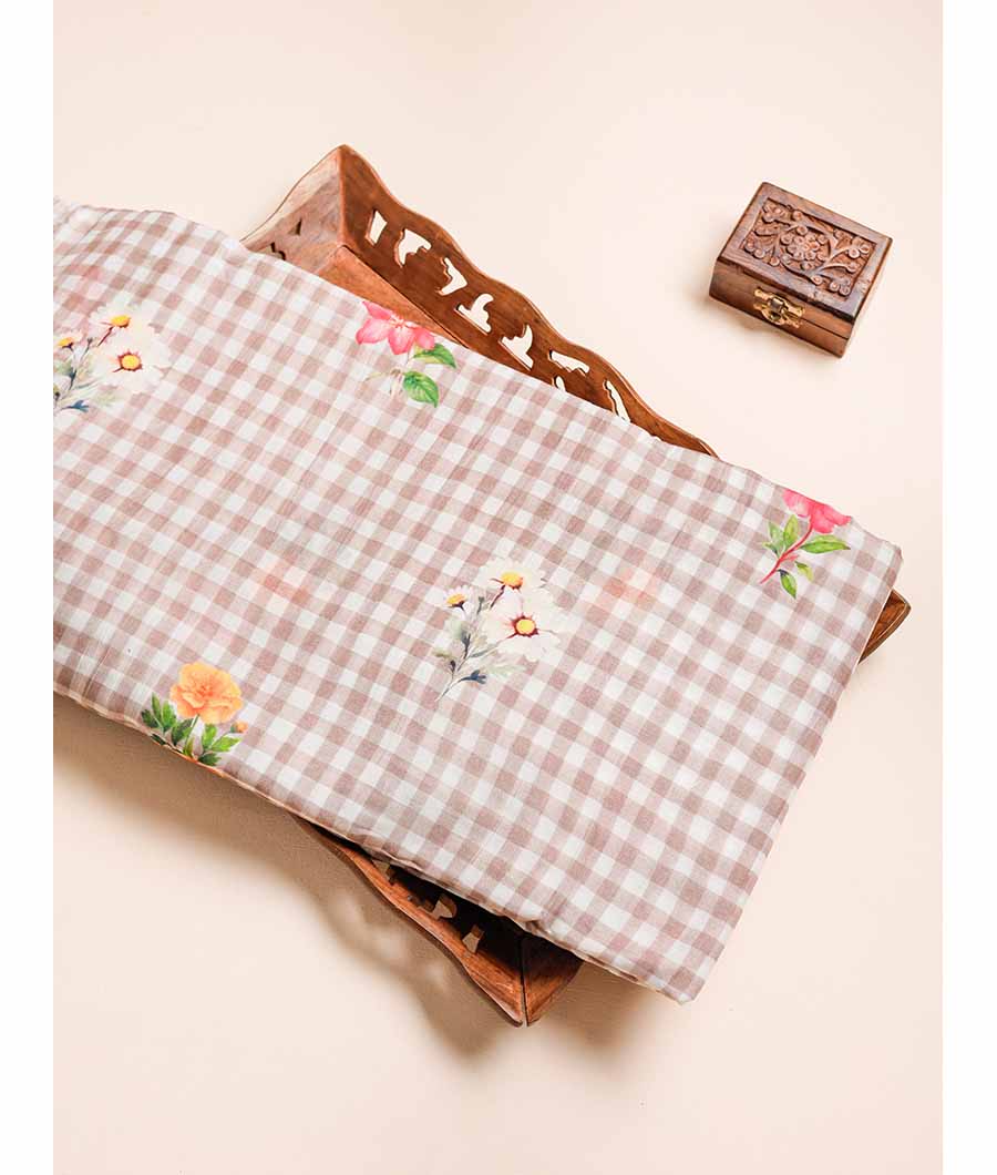 MUL CHANDERI PRINTED  NOOR CHECKS FABRIC