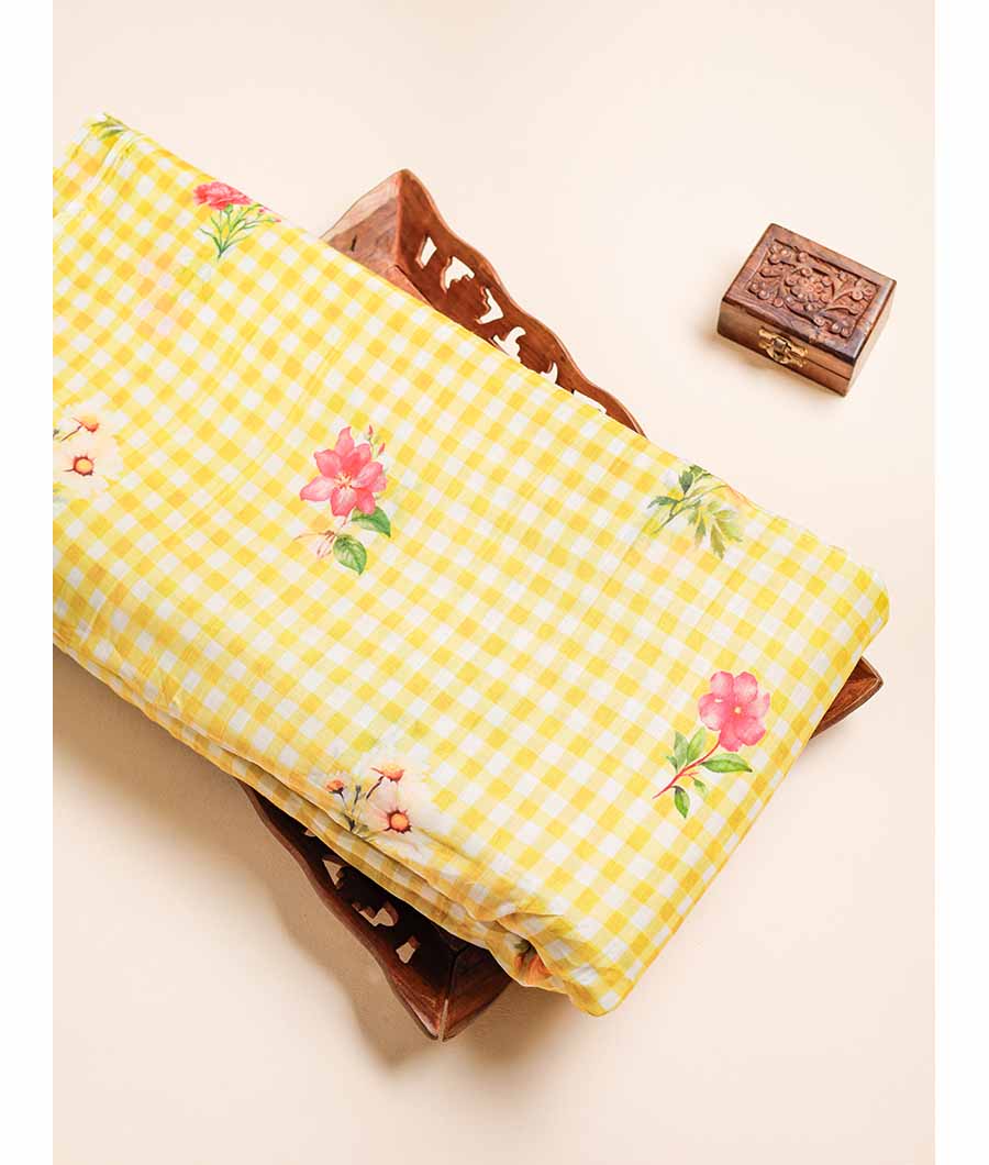 MUL CHANDERI PRINTED  NOOR CHECKS FABRIC