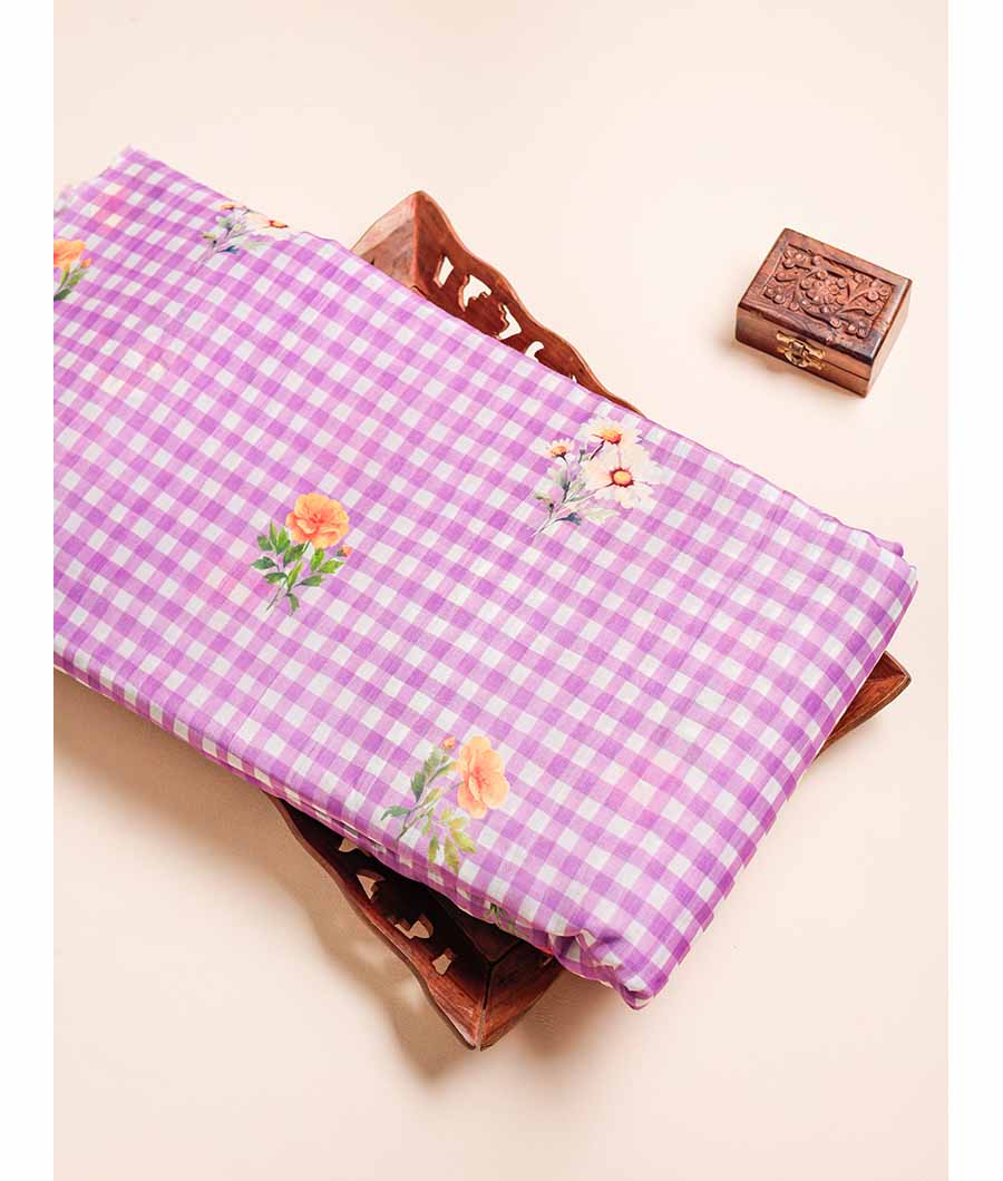 MUL CHANDERI PRINTED  NOOR CHECKS FABRIC
