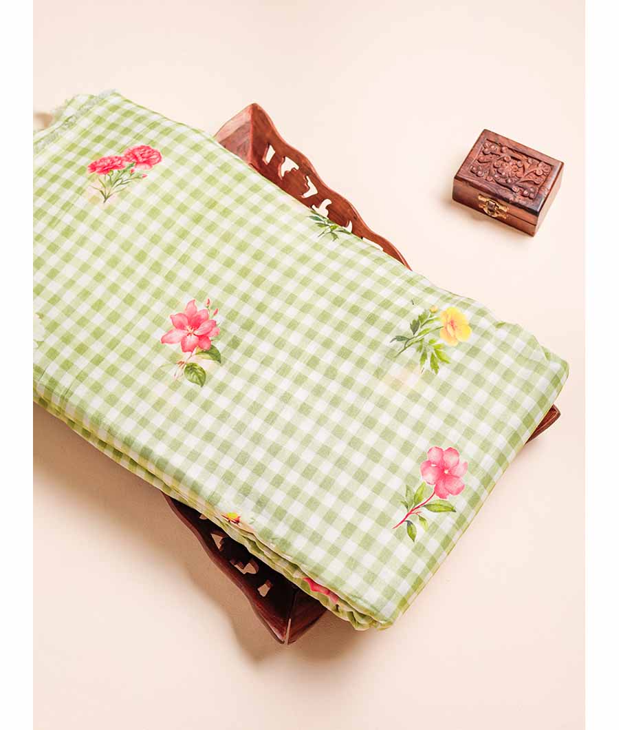MUL CHANDERI PRINTED  NOOR CHECKS FABRIC
